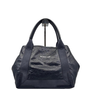 Balenciaga Navy Small Cabas Pull Up Leather Canvas Dark Blue
