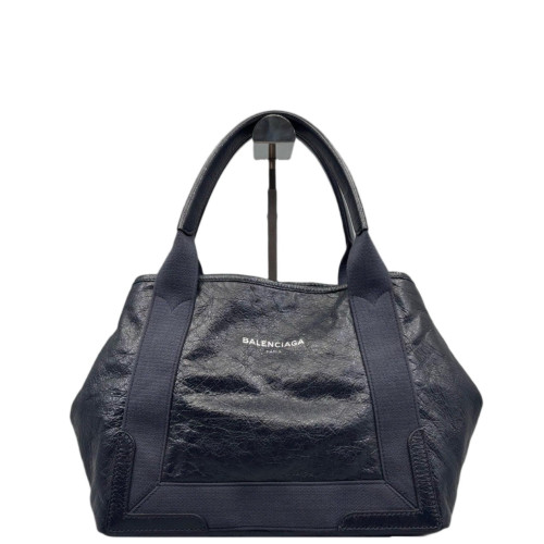 Balenciaga Navy Small Cabas Pull Up Leather Canvas Dark Blue