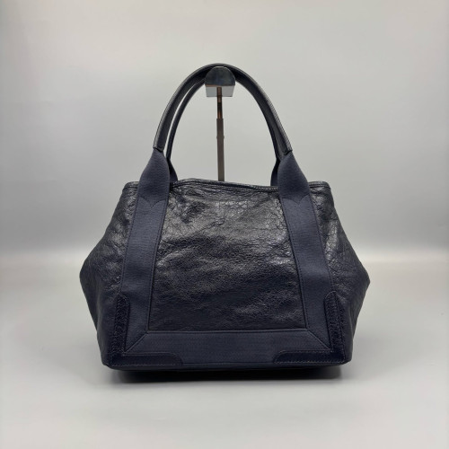 Balenciaga Navy Small Cabas Pull Up Leather Canvas Dark Blue