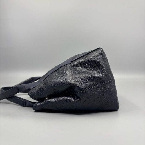Balenciaga Navy Small Cabas Pull Up Leather Canvas Dark Blue