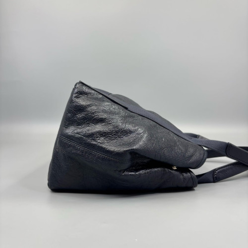 Balenciaga Navy Small Cabas Pull Up Leather Canvas Dark Blue