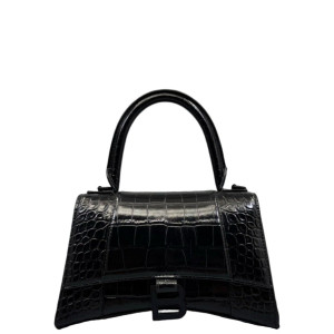 Balenciaga Hourglass Small Calfskin Crocodile Embossed Black