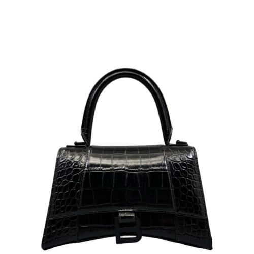 Balenciaga Hourglass Small Calfskin Crocodile Embossed Black