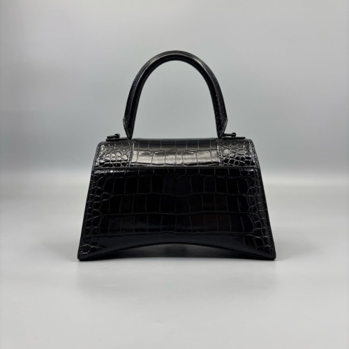Balenciaga Hourglass Small Calfskin Crocodile Embossed Black