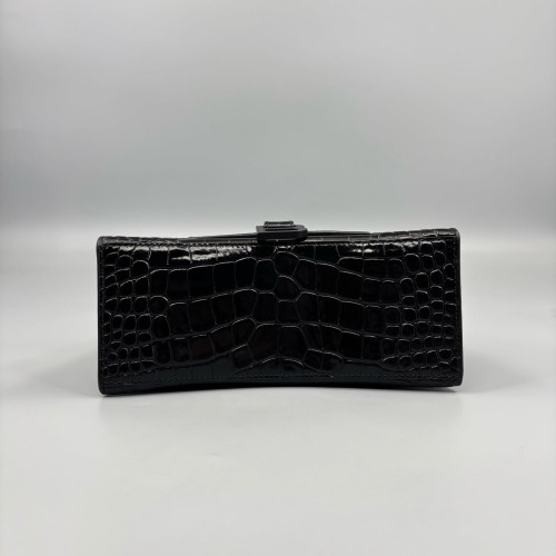 Balenciaga Hourglass Small Calfskin Crocodile Embossed Black