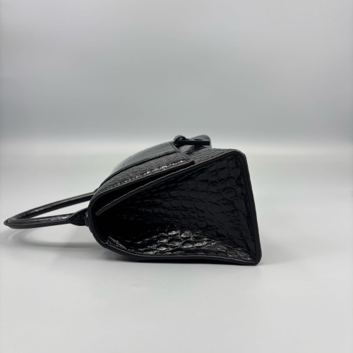 Balenciaga Hourglass Small Calfskin Crocodile Embossed Black