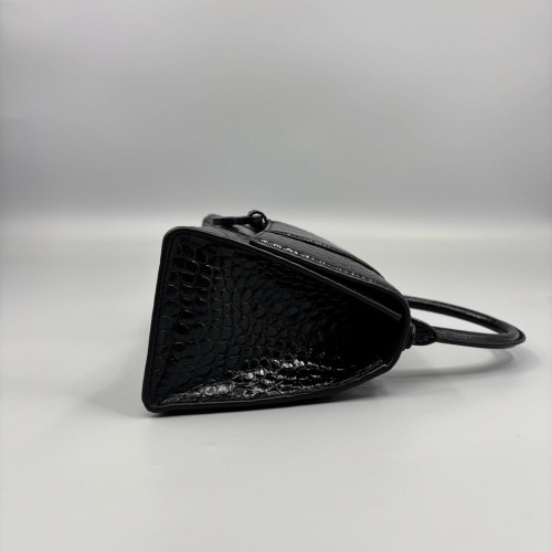 Balenciaga Hourglass Small Calfskin Crocodile Embossed Black