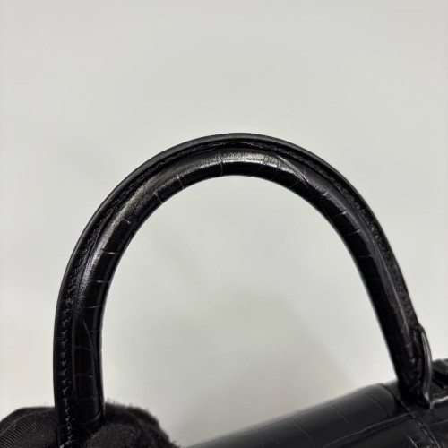 Balenciaga Hourglass Small Calfskin Crocodile Embossed Black