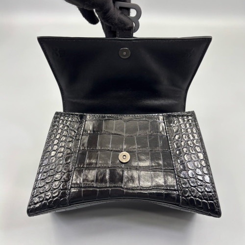 Balenciaga Hourglass Small Calfskin Crocodile Embossed Black