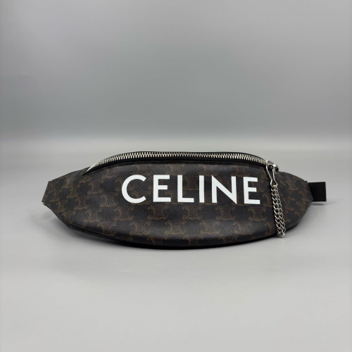 Celine Waist Belt Bag Triomphe Calfskin Canvas Dark Brown Light Brown Black