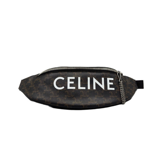 Celine Waist Belt Bag Triomphe Calfskin Canvas Dark Brown Light Brown Black