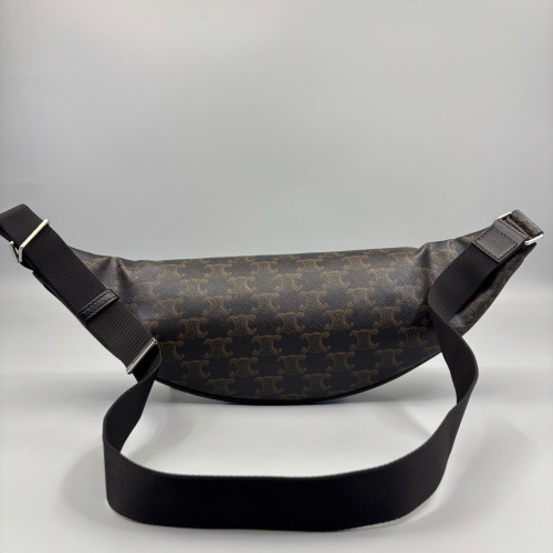 Celine Waist Belt Bag Triomphe Calfskin Canvas Dark Brown Light Brown Black