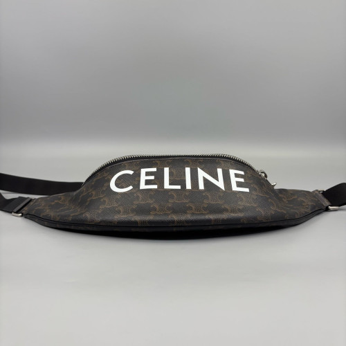 Celine Waist Belt Bag Triomphe Calfskin Canvas Dark Brown Light Brown Black