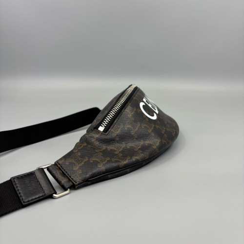 Celine Waist Belt Bag Triomphe Calfskin Canvas Dark Brown Light Brown Black