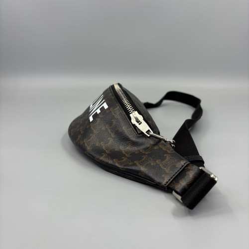Celine Waist Belt Bag Triomphe Calfskin Canvas Dark Brown Light Brown Black