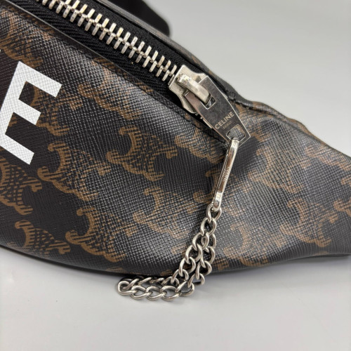Celine Waist Belt Bag Triomphe Calfskin Canvas Dark Brown Light Brown Black