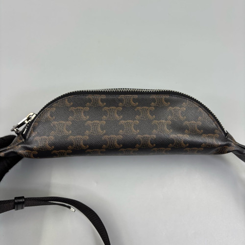 Celine Waist Belt Bag Triomphe Calfskin Canvas Dark Brown Light Brown Black