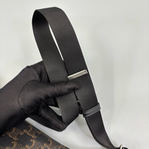 Celine Waist Belt Bag Triomphe Calfskin Canvas Dark Brown Light Brown Black