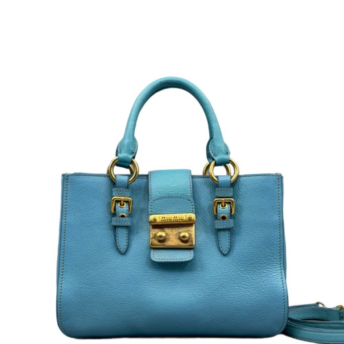 Miu Miu Two-Way Bag Grained Calfskin Blue