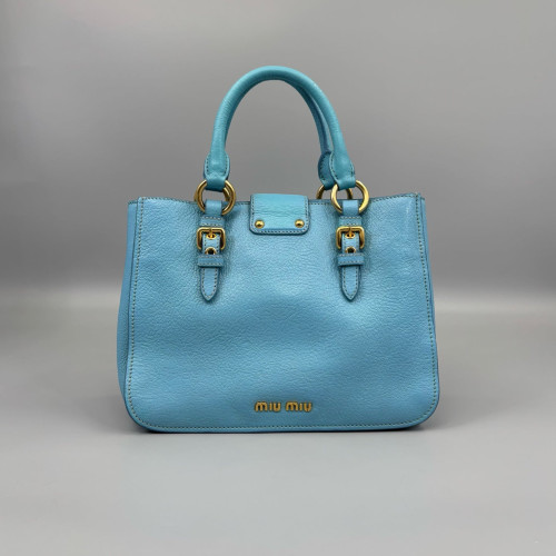 Miu Miu Two-Way Bag Grained Calfskin Blue