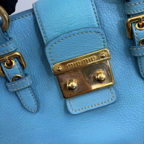 Miu Miu Two-Way Bag Grained Calfskin Blue