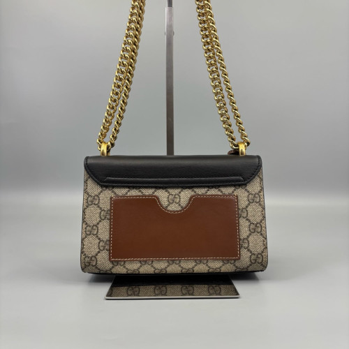 Gucci Small Padlock Shoulder Bag GG Supreme Monogram Black Brown