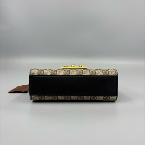 Gucci Small Padlock Shoulder Bag GG Supreme Monogram Black Brown