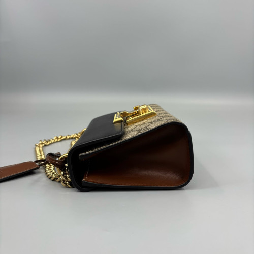 Gucci Small Padlock Shoulder Bag GG Supreme Monogram Black Brown