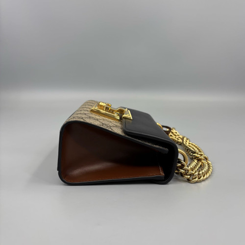 Gucci Small Padlock Shoulder Bag GG Supreme Monogram Black Brown