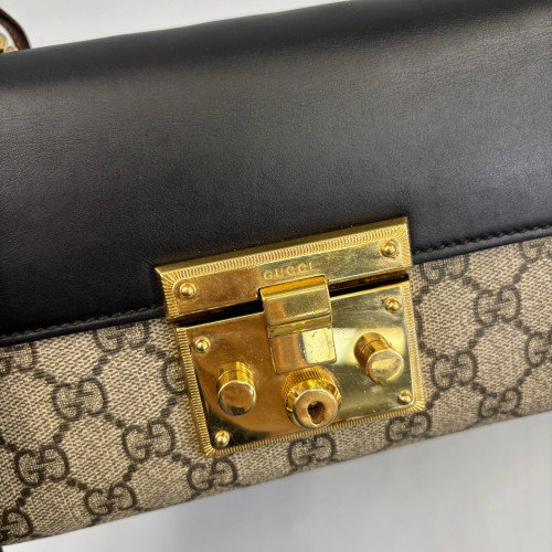 Gucci Small Padlock Shoulder Bag GG Supreme Monogram Black Brown