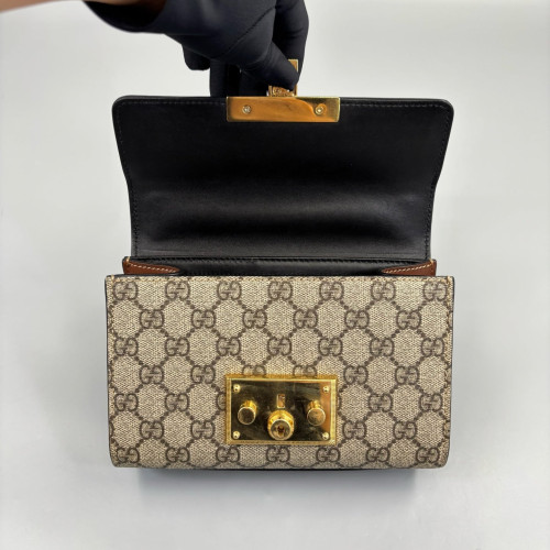 Gucci Small Padlock Shoulder Bag GG Supreme Monogram Black Brown