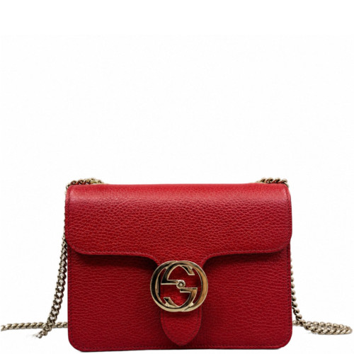 Gucci Small Interlocking G Shoulder Bag Calfskin Red