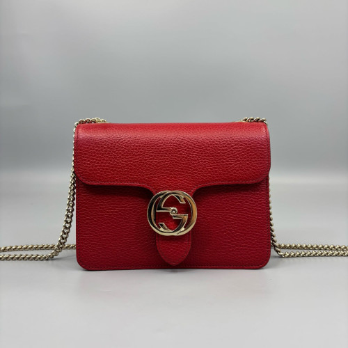 Gucci Small Interlocking G Shoulder Bag Calfskin Red