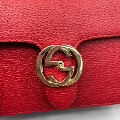 Gucci Small Interlocking G Shoulder Bag Calfskin Red