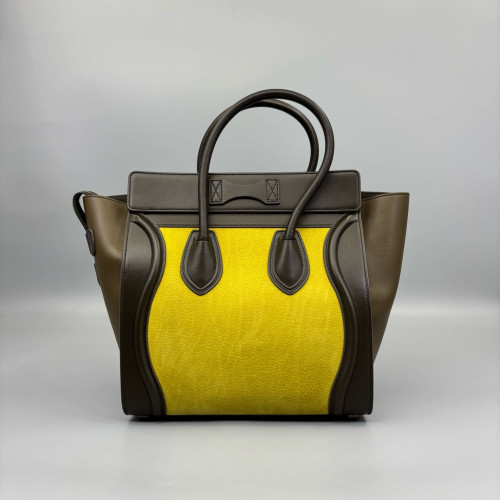 Celine Mini Luggage Calfskin Yellow Brown