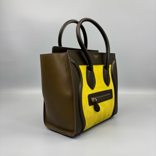 Celine Mini Luggage Calfskin Yellow Brown