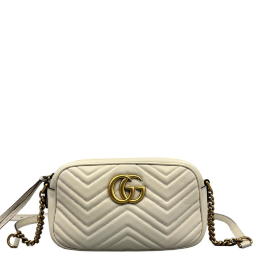 Gucci Matelasse Small GG Marmont Chain Shoulder Bag Calfskin White