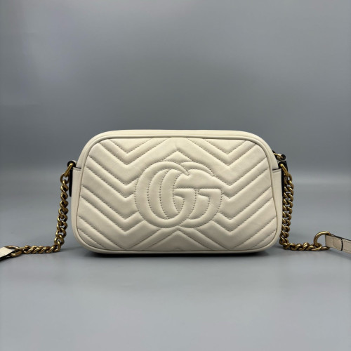 Gucci Matelasse Small GG Marmont Chain Shoulder Bag Calfskin White