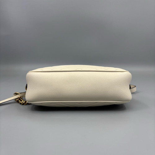 Gucci Matelasse Small GG Marmont Chain Shoulder Bag Calfskin White