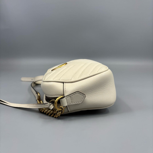 Gucci Matelasse Small GG Marmont Chain Shoulder Bag Calfskin White