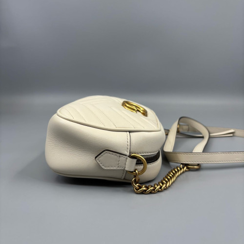 Gucci Matelasse Small GG Marmont Chain Shoulder Bag Calfskin White
