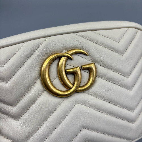 Gucci Matelasse Small GG Marmont Chain Shoulder Bag Calfskin White
