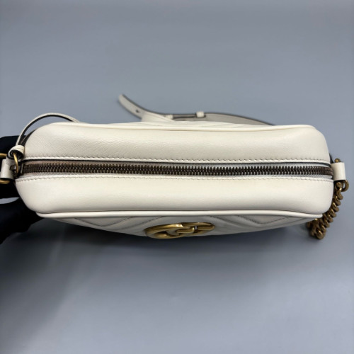 Gucci Matelasse Small GG Marmont Chain Shoulder Bag Calfskin White