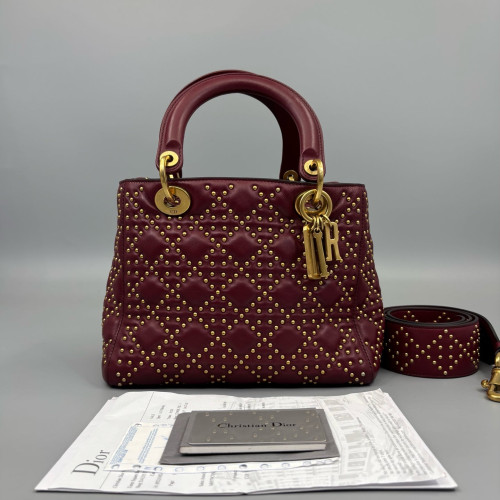 Dior Studded Small Supple Lady Dior Calfskin Red Dior Studded Small Supple Lady Dior Calfskin Red