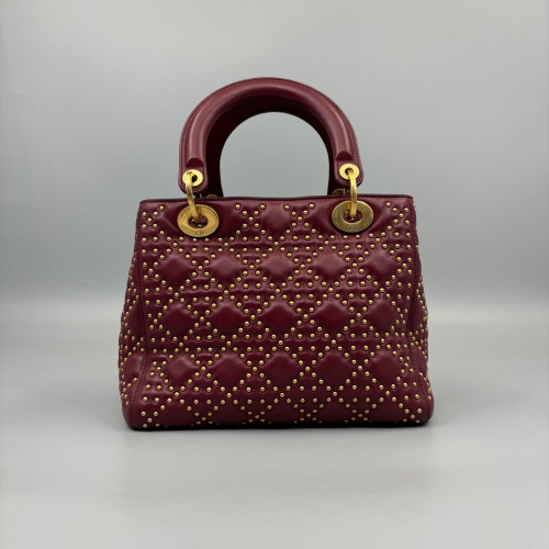 Dior Studded Small Supple Lady Dior Calfskin Red Dior Studded Small Supple Lady Dior Calfskin Red