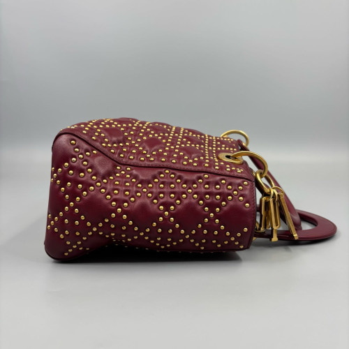 Dior Studded Small Supple Lady Dior Calfskin Red Dior Studded Small Supple Lady Dior Calfskin Red