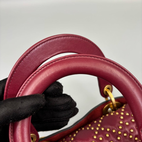 Dior Studded Small Supple Lady Dior Calfskin Red Dior Studded Small Supple Lady Dior Calfskin Red