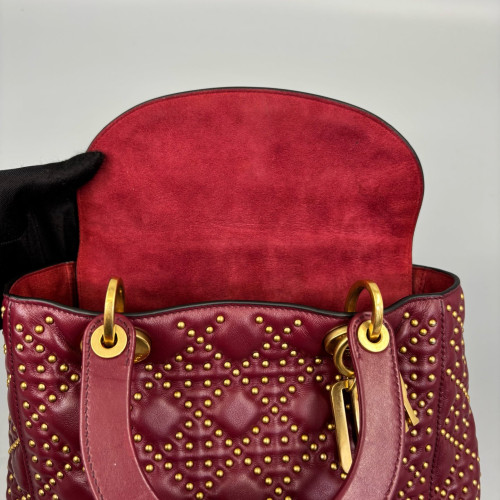 Dior Studded Small Supple Lady Dior Calfskin Red Dior Studded Small Supple Lady Dior Calfskin Red