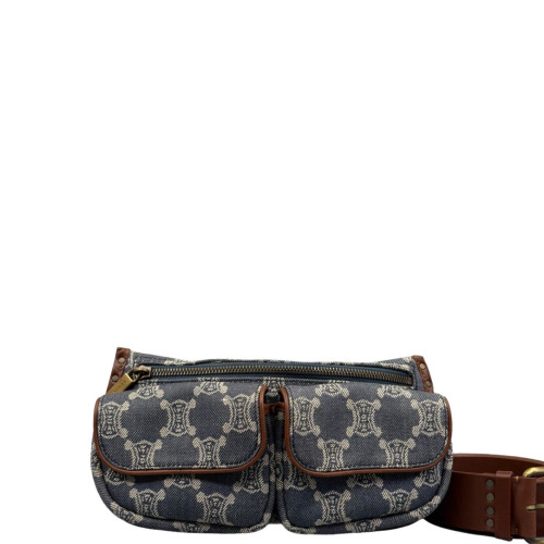 Celine Waist Belt Bag Denim Macadam Logo Calfskin Blue Beige Brown