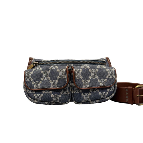 Celine Waist Belt Bag Denim Macadam Logo Calfskin Blue Beige Brown